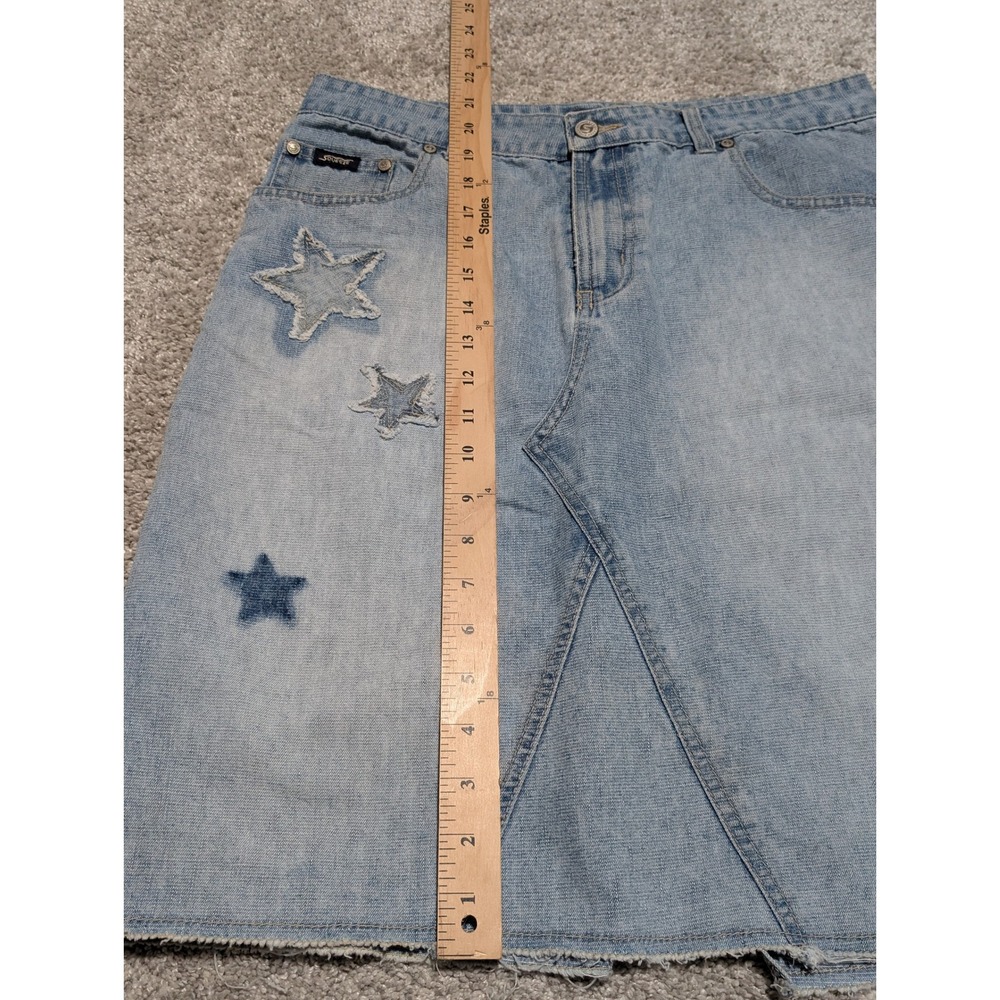 Y2K Denim Skirt‎ Womens 31W Blue Star Patch Distressed Midi Light Wash Squeeze - Picture 5 of 7